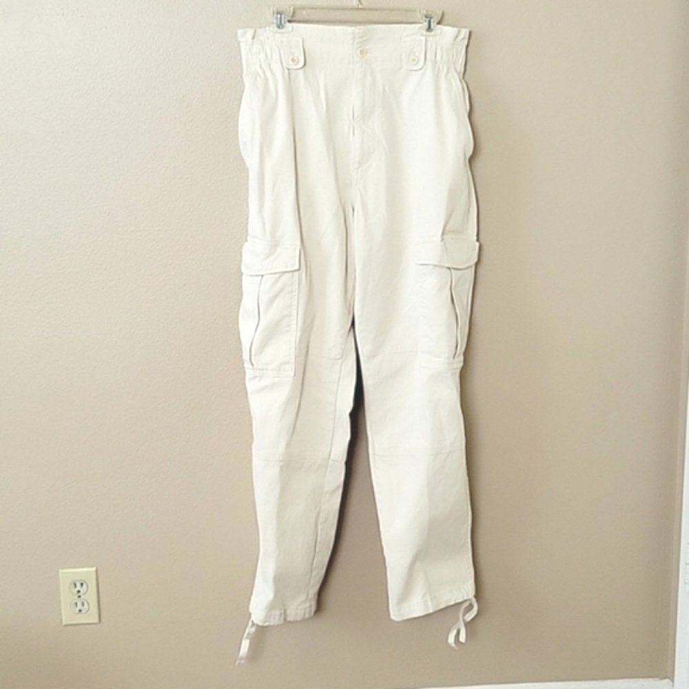 Banana Republic Womens Cream High Rise Straight Cargo Pants - Size 10